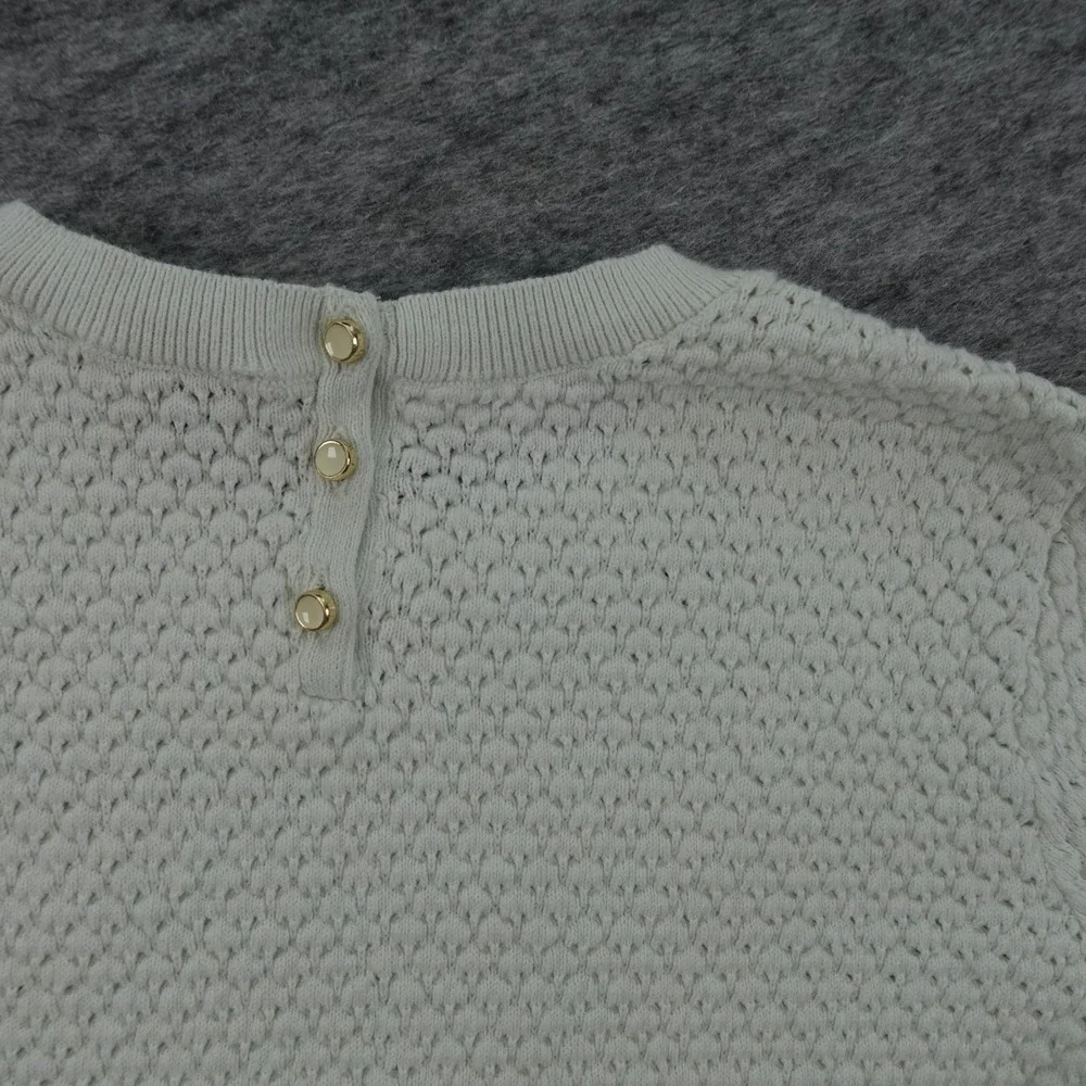 Ted Baker Top Womens 1 US 4 White Textured Crew Neck Long Sleeve Waffle Knit - Picture 7 of 11